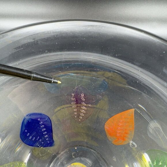 Dansk Burchetta Millefiori Leaf Design Art Glass Crystal Pedestal Bowl Dish VTG - Picture 8 of 14